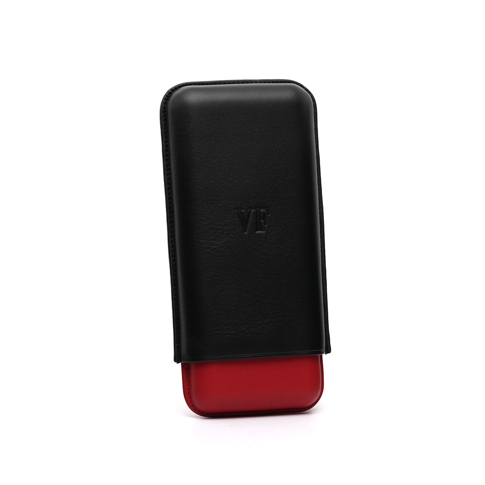 VegaFina Leather Cigar Case for 3 - Black & Red 唯佳皮革雪茄套 3支裝 （黑紅）